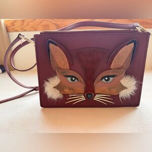 Kate Spade Fox Design Crossbody Bag - Burgundy and Tan